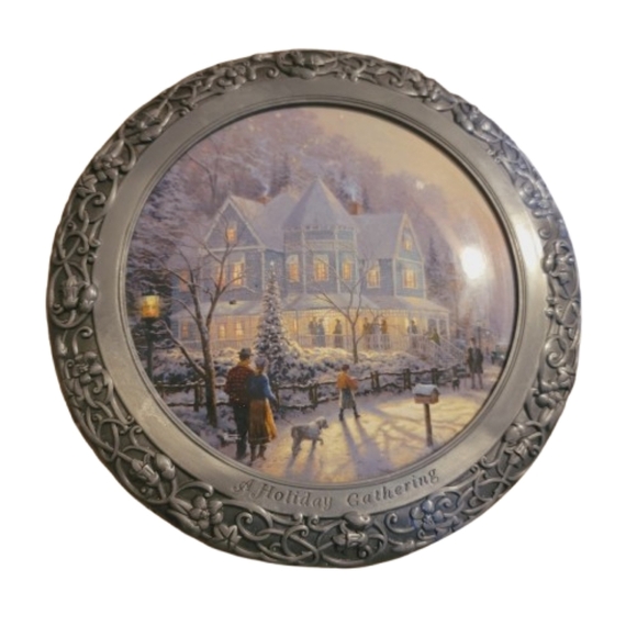 Thomas Kinkade A Holiday Gathering 1st Issue 25th Anniversary Pewter Plate - Picture 1 of 10